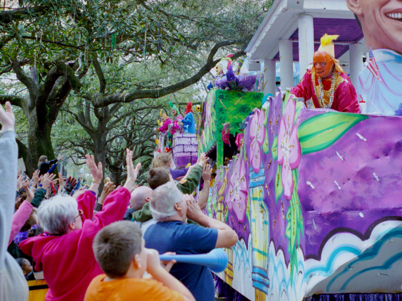 Mardi gras New Orleans. Parade Float. Mad gras World New Orlean. Festivities in the Streets of New Orleans.